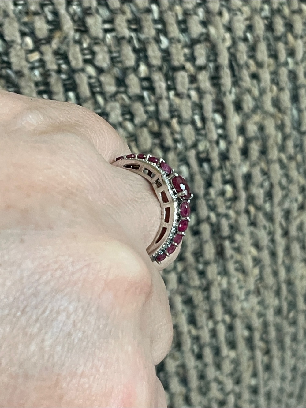 Elegant Natural Red Ruby Gemstone with CZ Accents 935 Silver Halo Ring - Picture 6 of 14